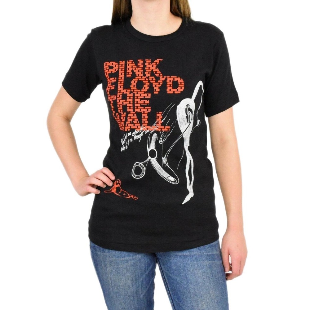 1981 Vintage Pink Floyd The Wall Tour Shirt Womens XS/S Black Cotton Band Tee